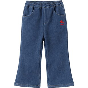 [加绒]马克珍妮爱心绣花女童牛仔微喇裤 宝宝裤子冬装新款551529