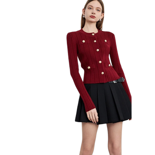 DPLAY2025秋季新款红色毛衣女气质洋气时尚流行针织开衫上衣长袖