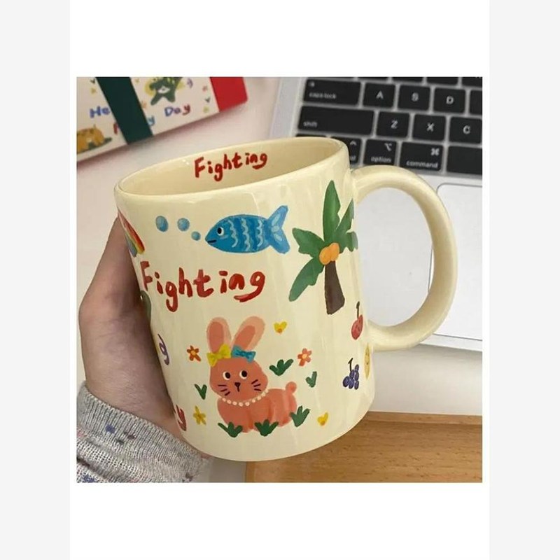 涂鸦可爱ins杯子陶瓷马克杯大容量情侣咖啡杯水杯高颜值闺蜜礼物