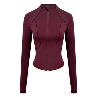 安可拉红瑜伽服上衣女立领拉链紧身弹力速干跑步运动健身长袖外套