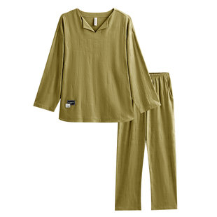 睡衣女春秋季纯棉长袖简约套头高级感家居服休闲外穿秋冬纯色套装