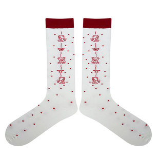 日系少女可爱复古暗红色撞色波点小腿袜秋冬季半筒圆点中长筒棉袜