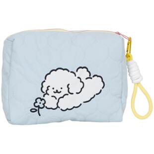 多巴胺色系线条小狗收纳包糖果色大容量化妆包少女心杂物收纳袋