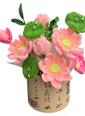 扭扭棒荷花抱抱桶花束礼品