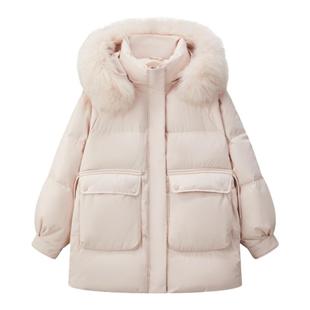 加肥加大码羽绒服女200斤冬季300胖mm大毛领中长款韩版宽松厚外套