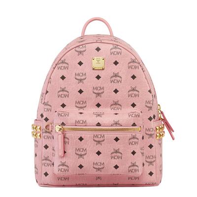 【12期免息】MCM STARK小号桃花粉双肩通勤背包女包女款包书包