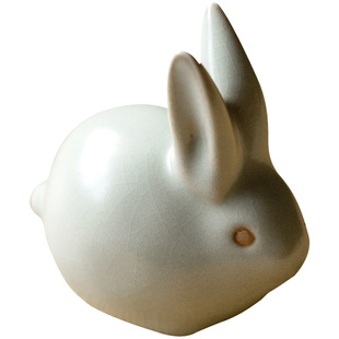 汝窑小兔茶宠陶瓷开片卯兔茶玩可爱兔子茶道配件汝道汝瓷茶具摆件