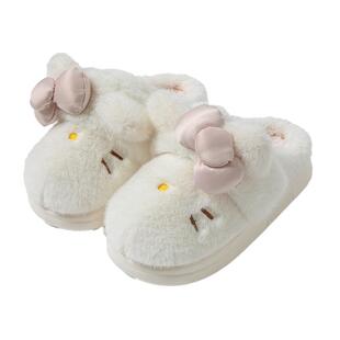 两穿~猫猫蝴蝶结ins棉拖鞋女冬季室内居家厚底保暖情侣毛绒月子鞋
