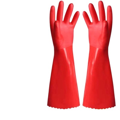 洗碗手套加绒加厚男女厨房耐用橡胶乳胶皮洗衣加长家务耐磨红色