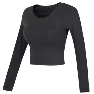 健身女孩带胸垫瑜伽服紧身显瘦运动长袖短款专业普拉提训练上衣秋