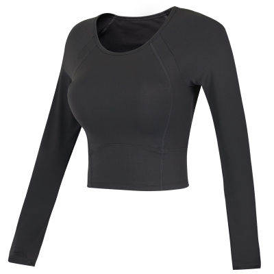 健身女孩带胸垫紧身短款瑜伽长袖