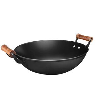 无涂层双耳铁锅不粘老式生铁铸铁炒菜家用圆平底大炒锅燃气灶适用