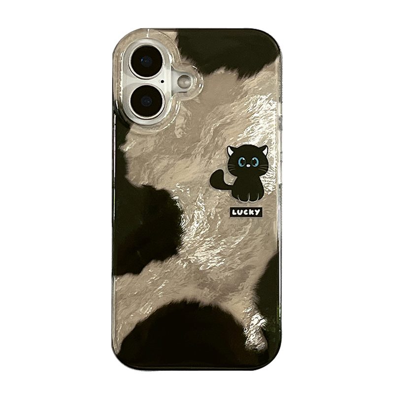 简约锡纸奶牛纹猫咪适用苹果iPhone16ProMax手机壳高级感15pro新款14硅胶13小众15女14pro网红16pro创意全包