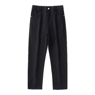 98SQUID 美式高街简约水洗黑色牛仔裤男女宽松直筒纯色休闲长裤潮