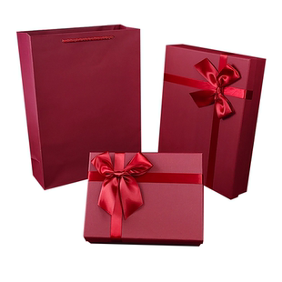 酒红色礼盒喜庆礼物盒空盒轻奢复古包装盒高档衣服围巾礼品盒定制