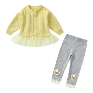 女宝宝套装春装新款外套女童针织开衫春季薄款分体两件套婴儿上衣