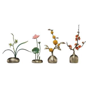 铜师傅《春兰 夏荷 秋桂 冬梅》客厅桌面铜摆件 家居装饰工艺品