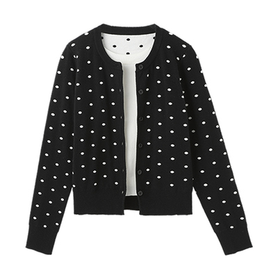 黑色波点巨好看叠穿毛针织开衫