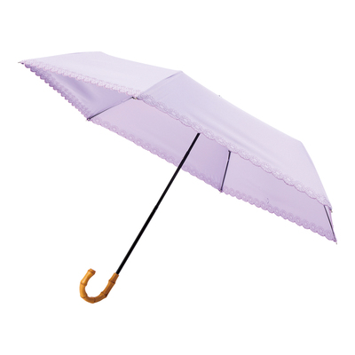 estaa日本BTS-Deco竹节弯钩手动折叠伞晴雨兼用UV雏菊刺绣花边
