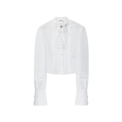 lefame拉飞姆2026春季百搭宫廷风荷叶边装饰质感衬衫上衣女