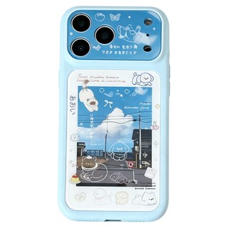 蓝天线条插画小狗适用苹果17Pro手机壳十七六液态双贴壳iPhone16Promax平果15新款14大视窗13风景清新12套11
