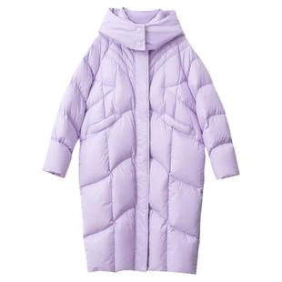 Amii极简茧型鸭绒羽绒服女冬过膝长款宽松藏肉显瘦多巴胺彩色外套