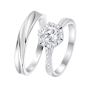 正品莫桑钻戒指纯银对戒情侣对戒轻奢一对订婚结婚求婚用闭口对戒