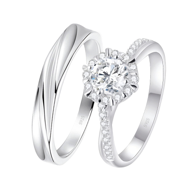 正品莫桑石情侣对戒纯银镶嵌