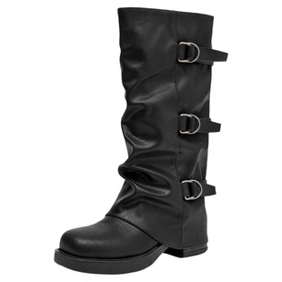 湘湘角色5cm增高厚底裤管靴女秋季长筒骑士靴子女粗跟扣带堆堆靴
