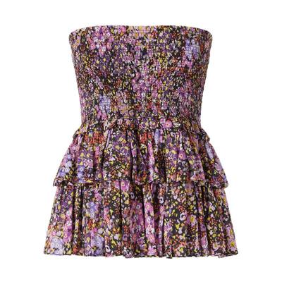 摩萨克打揽荷叶边碎花小衫