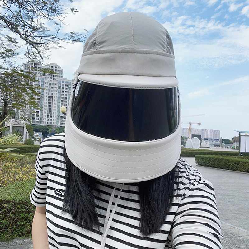 防晒帽大帽檐一体面罩全方位医美透气女士防紫外线遮阳骑车吹不翻