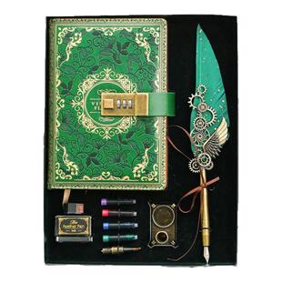 欧式密码笔记本本子羽毛笔墨囊蘸水钢笔学生专用练字儿童节礼物盒