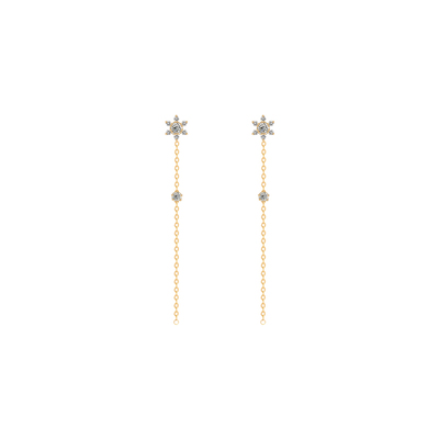 一撇一捺流苏长款耳钉10K金小花