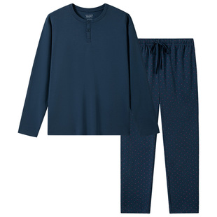 SCHIESSER舒雅男士纯棉双面布圆领亲肤宽松大码睡衣家居服套装