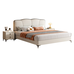 馨佰利真皮床卧室1米8双人大床2026新款家用奶油风主卧储物云朵床