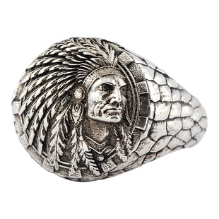 复古经典立体浮雕岩石纹理男士印第安人头个性手工定制925银戒指