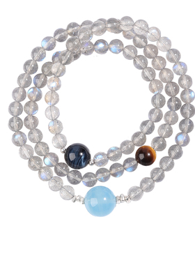 LUCKYLOTUS星球吸引力天然水晶手链女手串灰月光海蓝宝虎眼石包邮