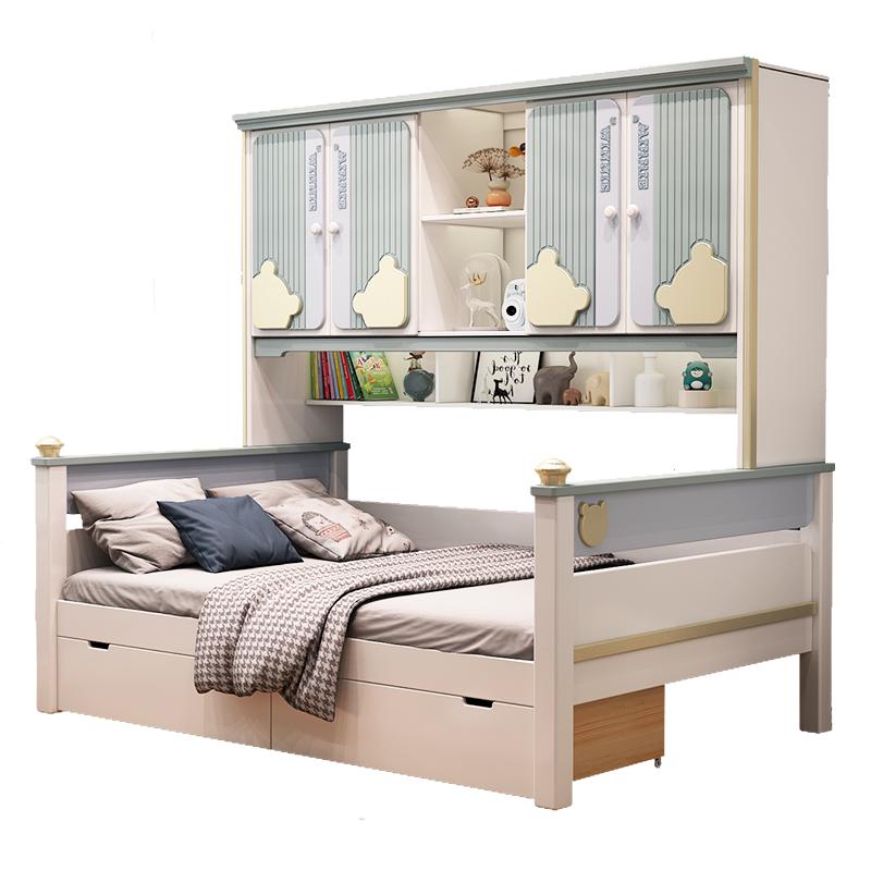 实木衣柜床一体组合樱桃木轻奢男孩儿童床小户型榻榻米储物单人床