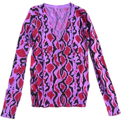 印花长袖针织衫 纯棉开衫 出口美国原单外贸Y040401KK