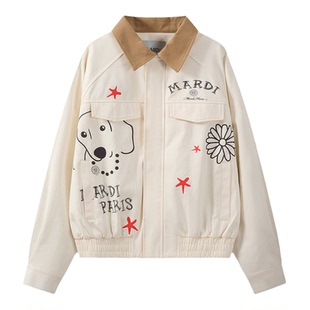 MARDI卡通风拼接领短外套26春款女宽松时尚工装夹克新款上衣