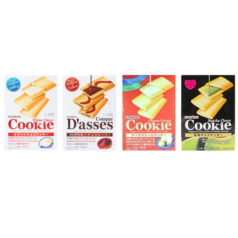 日本零食三立夹心饼干cookie 巧克力味抹茶奶油奶酪味90g独立包装