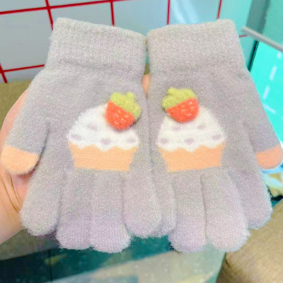 儿童手套五指秋冬针织毛线保暖骑行可爱俏皮加厚加绒防寒男女手套