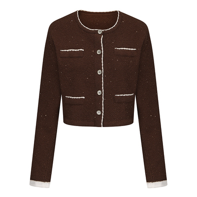 【博主顾零一同款】INTARSIAK亮片针织外套小香风套装高腰百褶裙