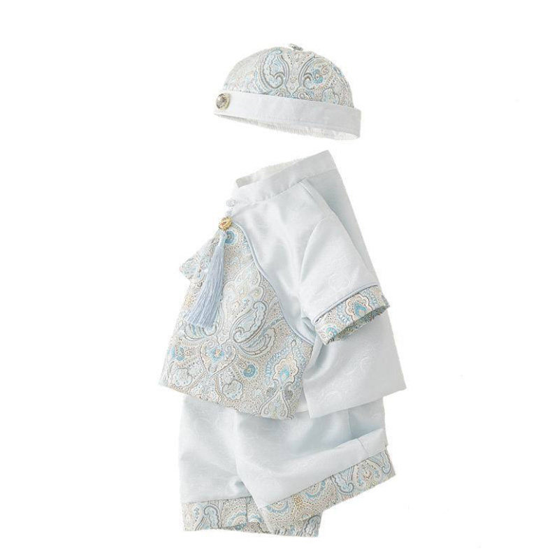 薄款短袖周岁礼服抓周男宝宝夏季