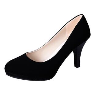 软皮黑色空乘礼仪高跟鞋女学生职业面试正装大码工作细跟圆头单鞋
