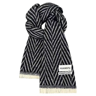 围巾女冬季2025新款送女朋友生日礼物学生复古黑白条纹保暖围脖潮