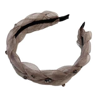 【原版】韩版发饰新款网纱麻花辫子发箍仙气质宽边水钻头箍高颅顶