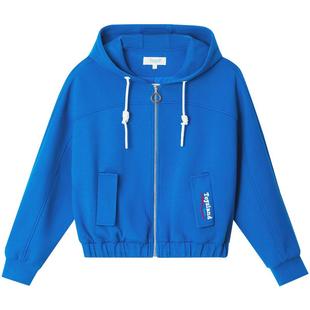 ToyzY春款蓝色空气棉宽松运动连帽字母刺绣外套女+松紧腰半身裙