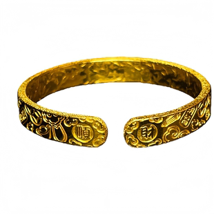 古法金包银錾刻吉言宽面手镯女开口复古国风贵气实心不掉色送女友