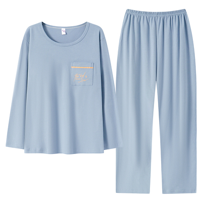 春秋纯棉带胸垫长袖家居服套装女